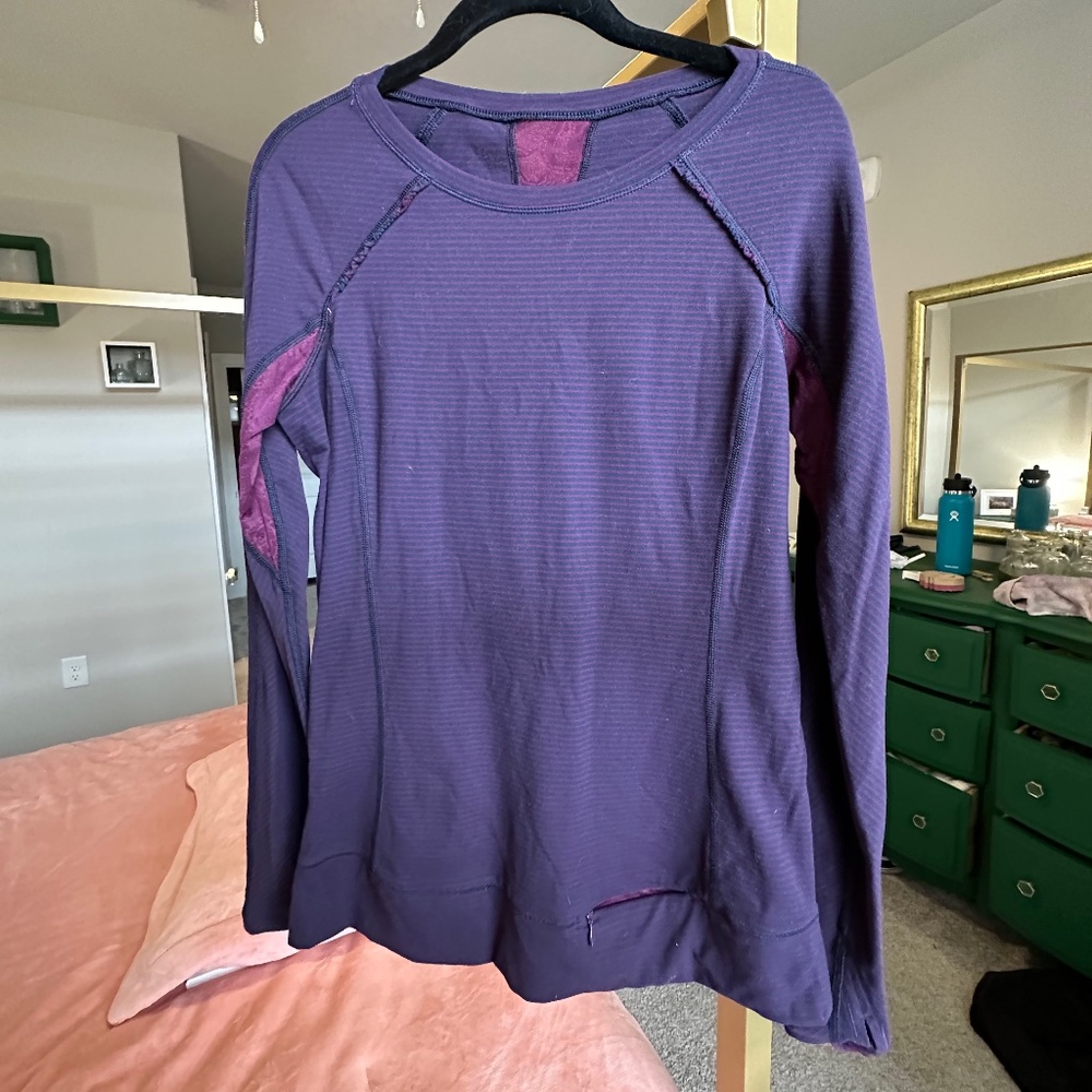 Lululemon FULL TILT PULLOVER Long Sleeve (Hyperstripe PLUM/NAVY)